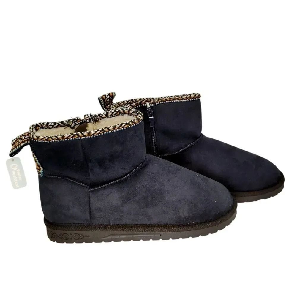 Essentials by Muk Luks WomensโNew Black Faux Suede Ankle Boots - Size 9W